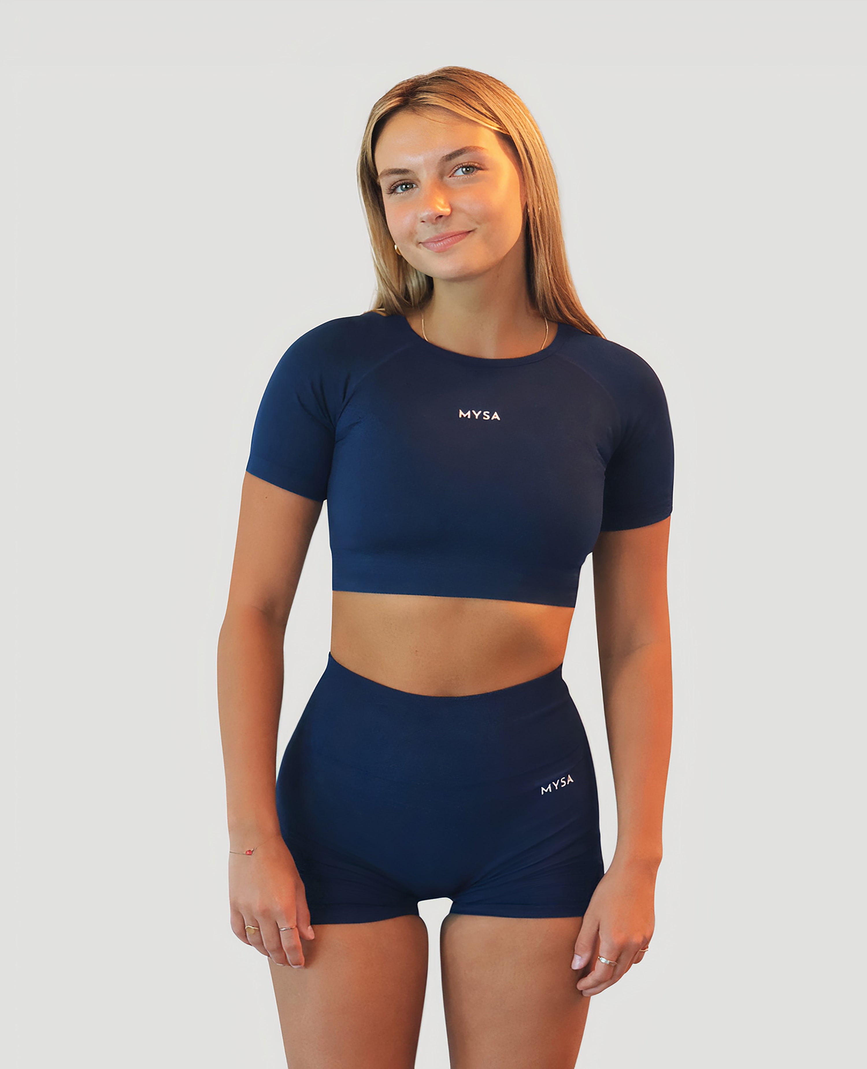 Midnight Blue Motion SS Crop Top